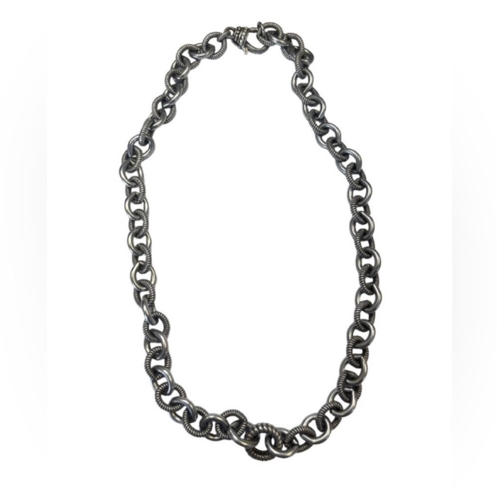 Judith Ripka .925 Silver Textured Rolo Link Barrel Chain Necklace 18.5” 100g - Picture 5 of 14